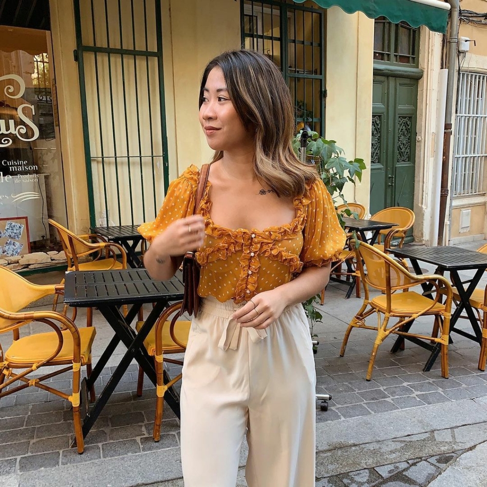 Sezane Mustard Yellow Polka Dot Top